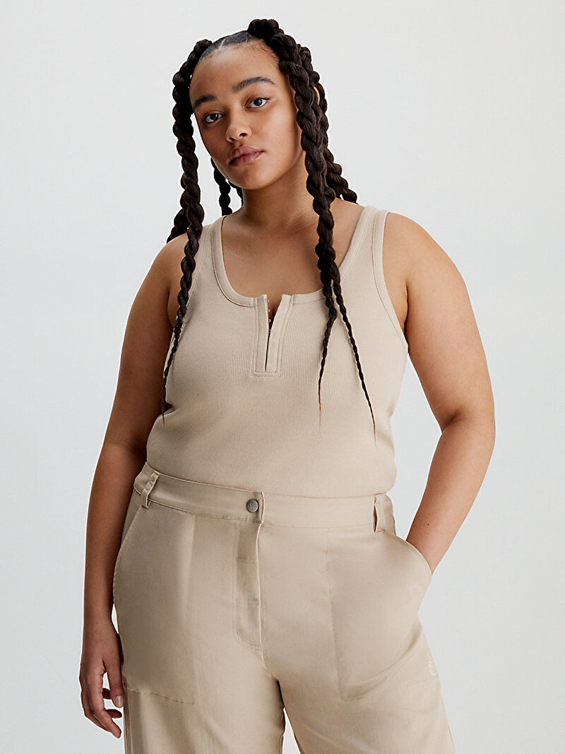 Calvin Klein Bej Renkli Kadın Hook & Eye Rib Tank Top - Y2K