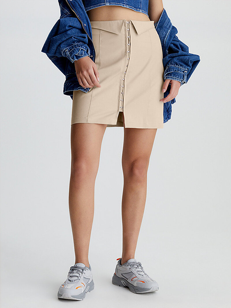 Calvin Klein Bej Renkli Kadın Hook & Eye Etek - Y2K