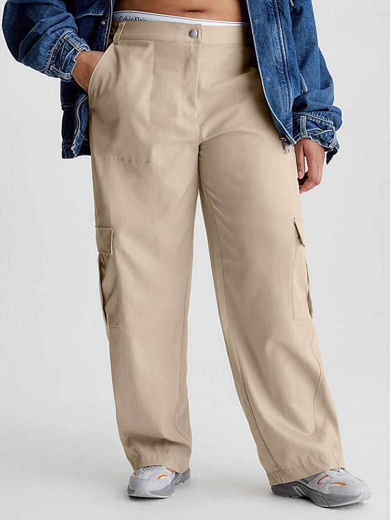 Calvin Klein Bej Renkli Kadın Mid Rise Cargo Pantolon - Y2K