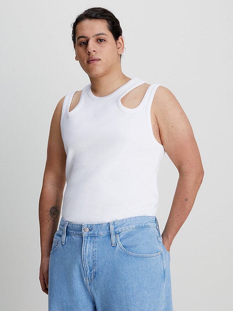 Calvin Klein Beyaz Renkli Erkek Strap Detail Rib Tank Top - Y2K
