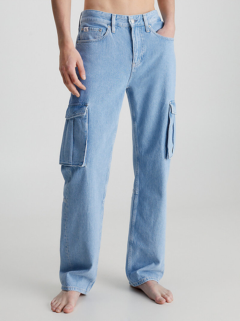 Calvin Klein Mavi Renkli Erkek 90S Straight Utility Jean Pantolon - Y2K