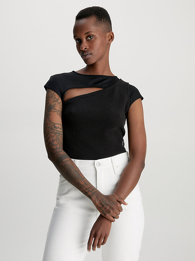 Calvin Klein Siyah Renkli Kadın Asym Cut Out T-Shirt