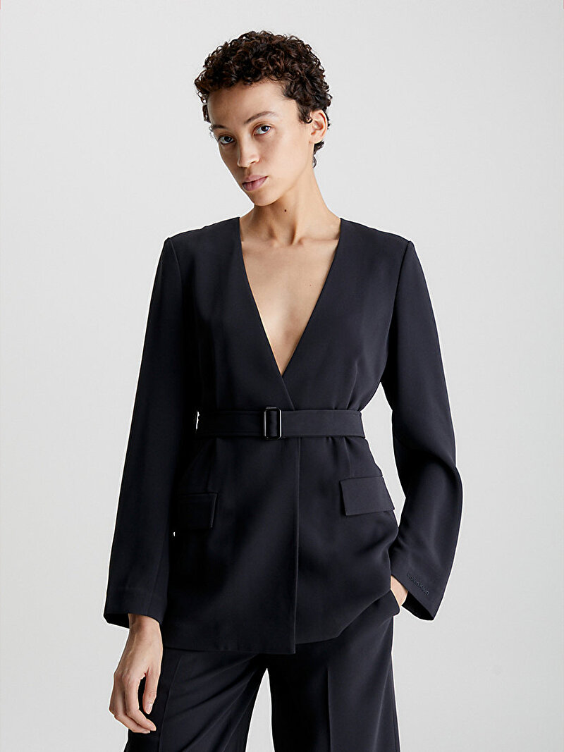 Calvin Klein Siyah Renkli Kadın Structer Twill Blazer Ceket