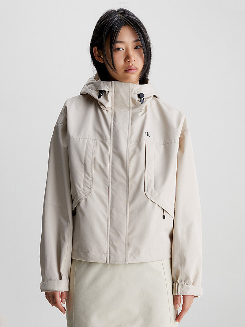 Calvin Klein Bej Renkli Kadın Cropped Su Geçirmez Ceket