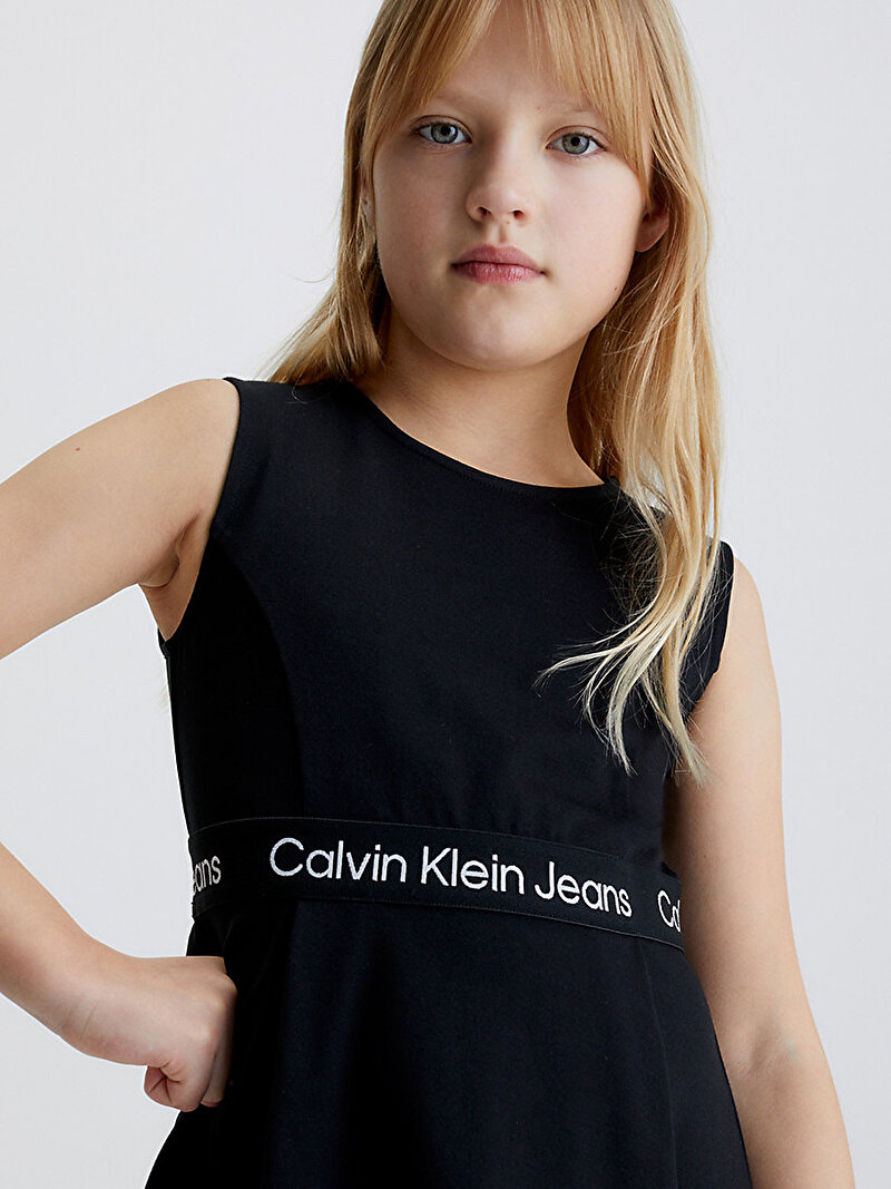 Calvin Klein Siyah Renkli Kız Çocuk Logo Tape Elbise