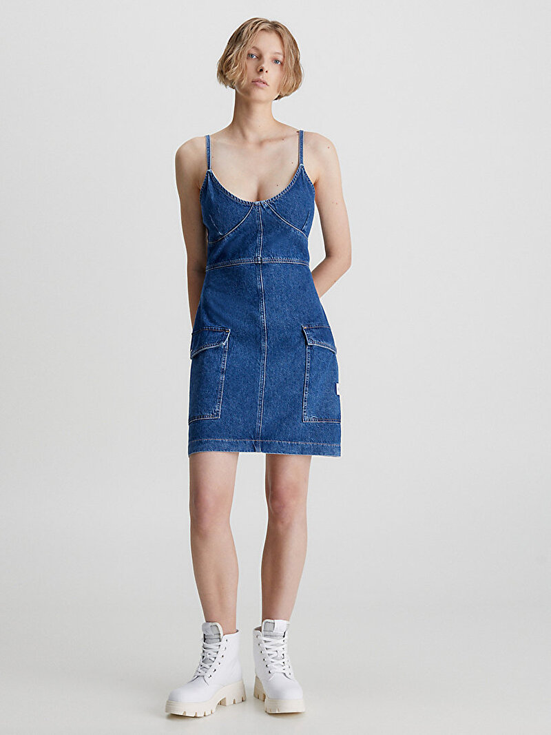 Calvin Klein Mavi Renkli Kadın Denim Elbise