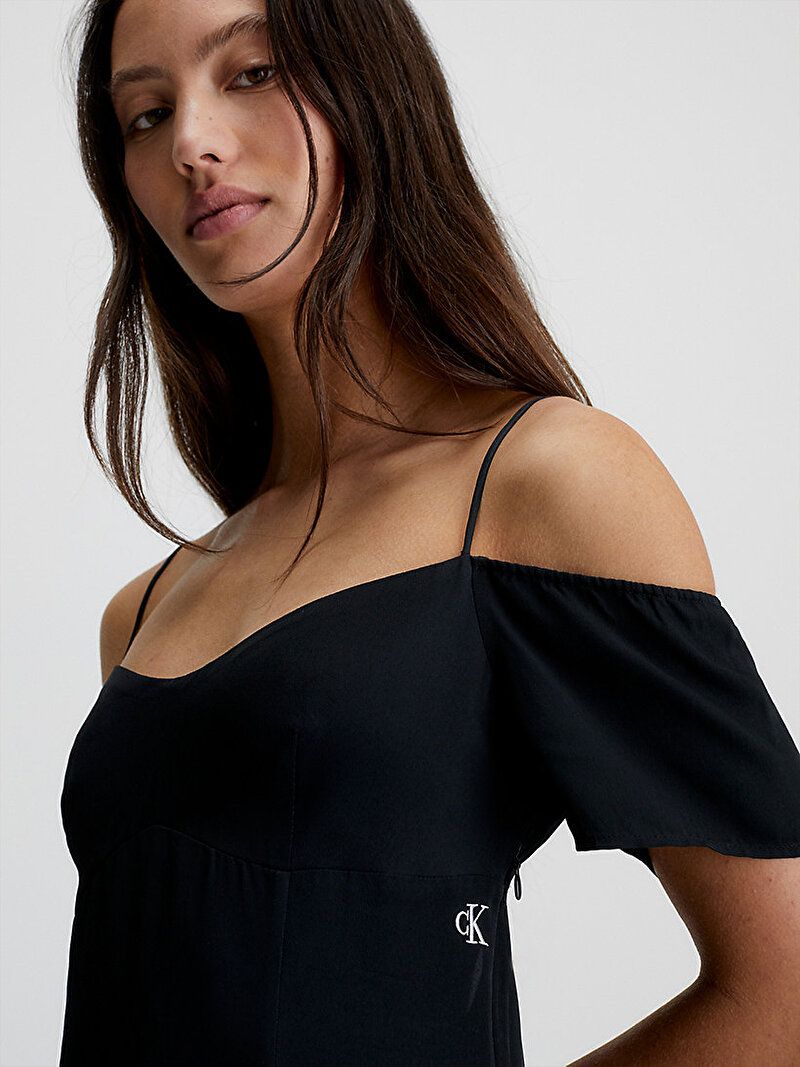 Calvin Klein Siyah Renkli Kadın Off Shoulder Elbise