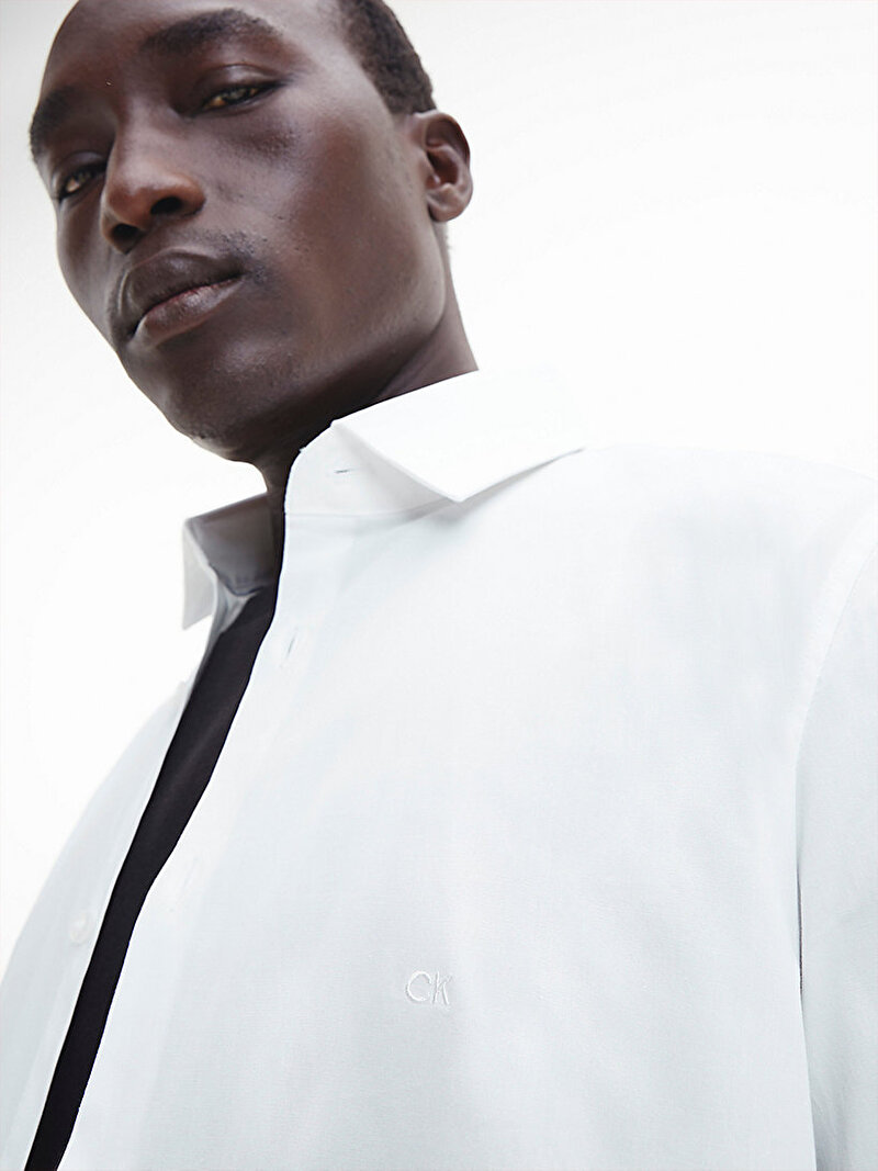 Calvin Klein Beyaz Renkli Erkek Poplin Streç Slim Gömlek