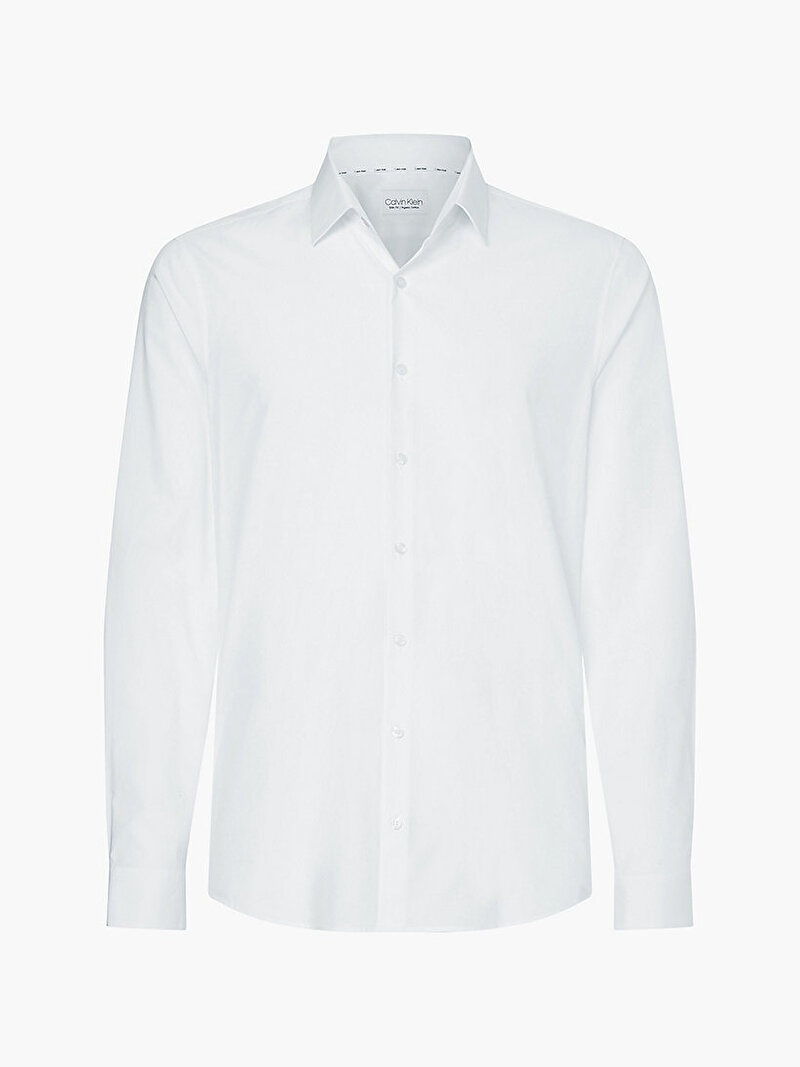 Calvin Klein Beyaz Renkli Erkek Poplin Streç Slim Gömlek