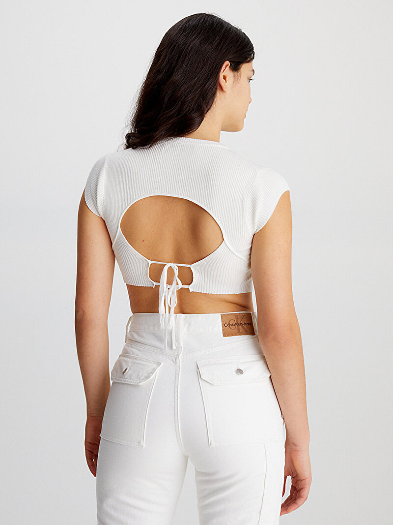 Calvin Klein Beyaz Renkli Kadın Open Back Tied Bluz