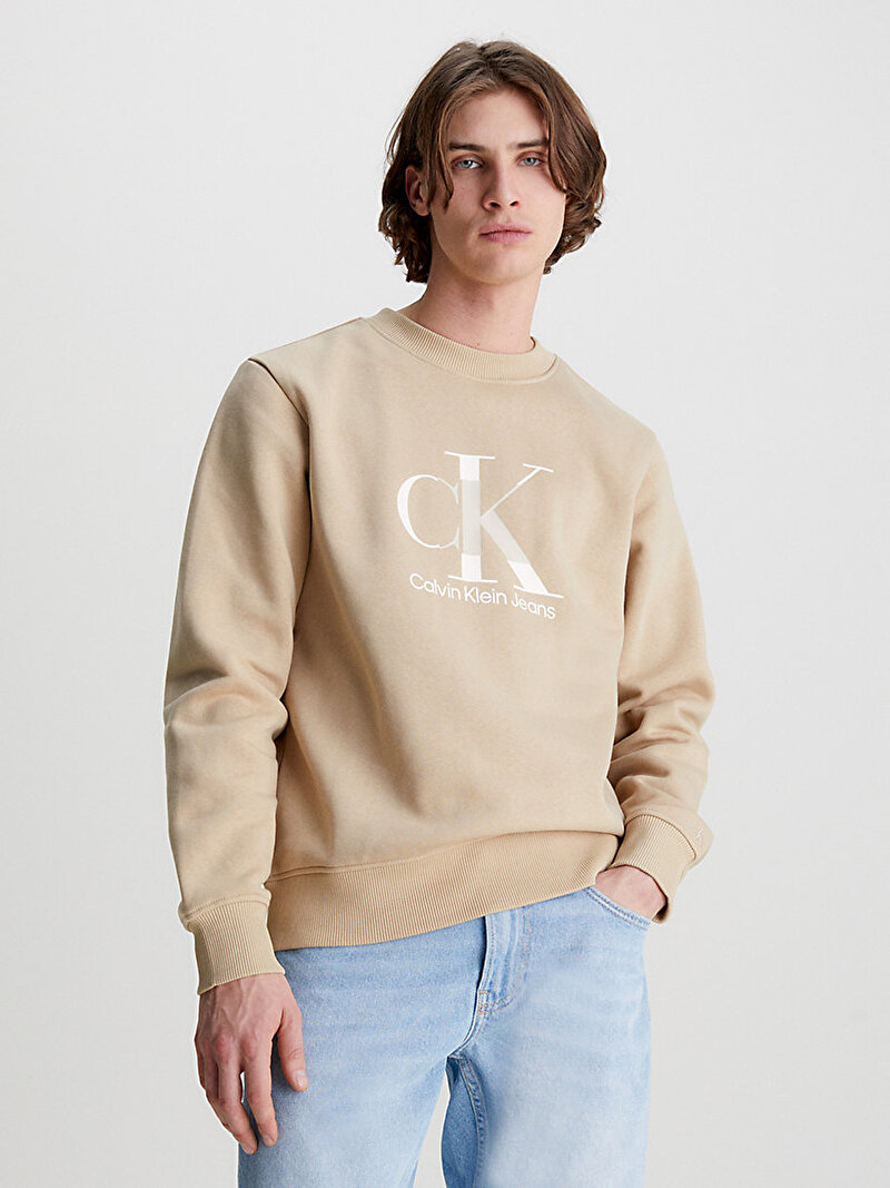 Calvin Klein Bej Renkli Erkek Disrupted Monologo Sweatshirt