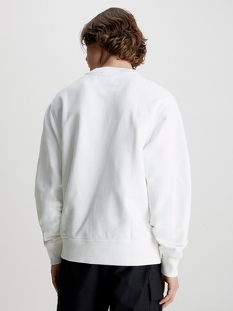 Calvin Klein Beyaz Renkli Erkek Micro Monologo Bisiklet Yaka Sweatshirt
