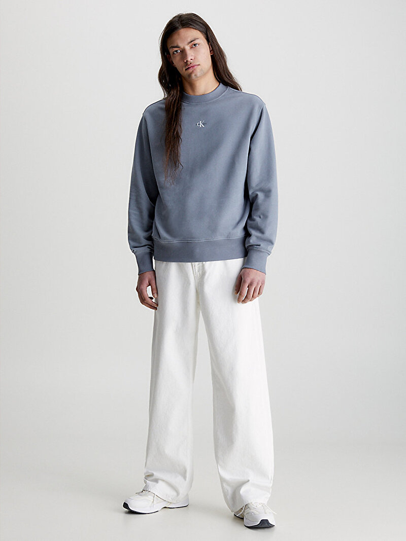 Calvin Klein Gri Renkli Erkek Micro Monologo Bisiklet Yaka Sweatshirt