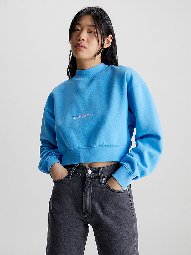 Calvin Klein Mavi Renkli Kadın Institutional Mock Neck Sweatshirt