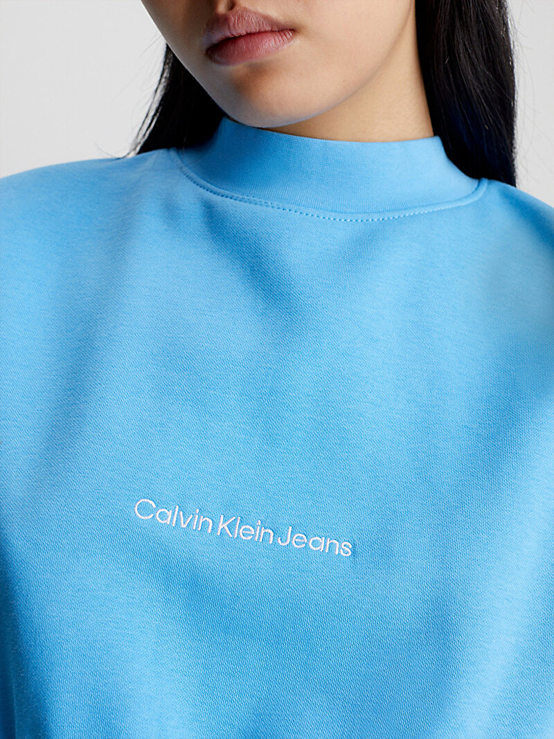 Calvin Klein Mavi Renkli Kadın Institutional Mock Neck Sweatshirt