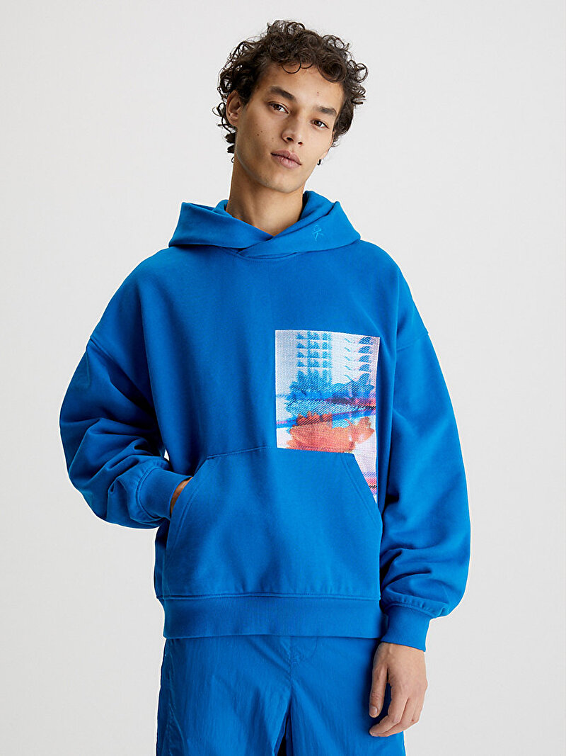 Calvin Klein Mavi Renkli Erkek Motion Floral Graphic Sweatshirt