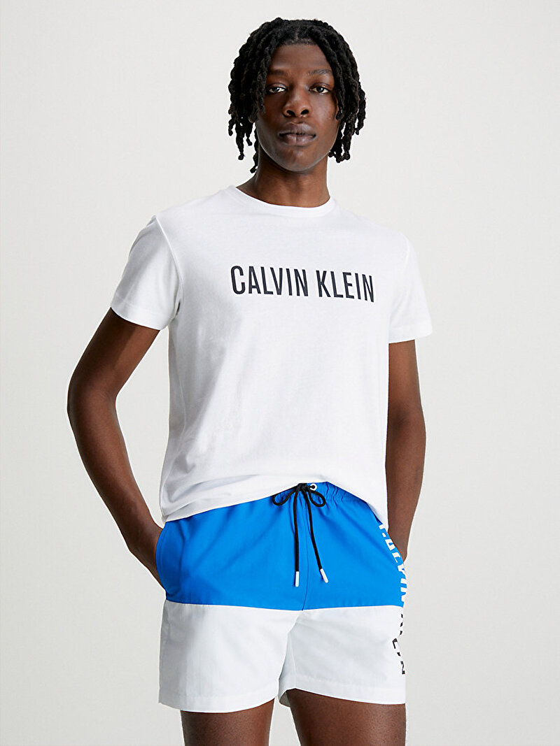 Calvin Klein Beyaz Renkli Erkek Bisiklet Yaka Logolu T-Shirt