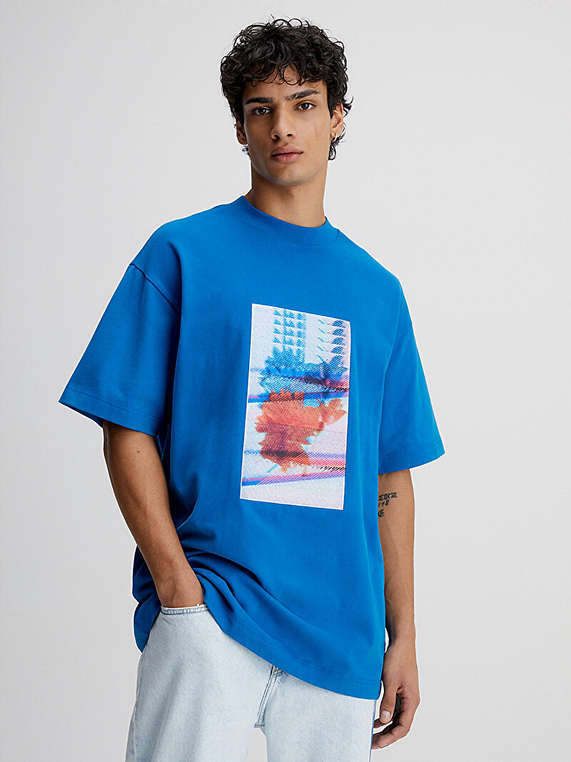 Calvin Klein Mavi Renkli Erkek Motion Floral Graphic T-Shirt