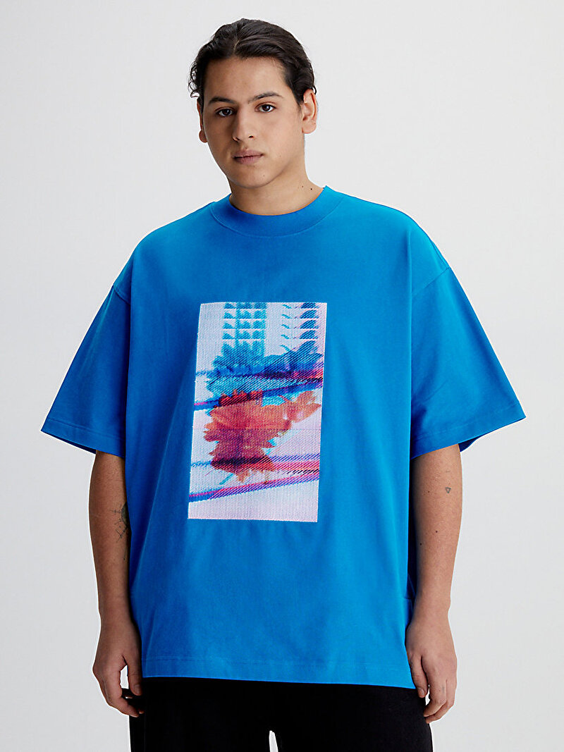Calvin Klein Mavi Renkli Erkek Motion Floral Graphic T-Shirt