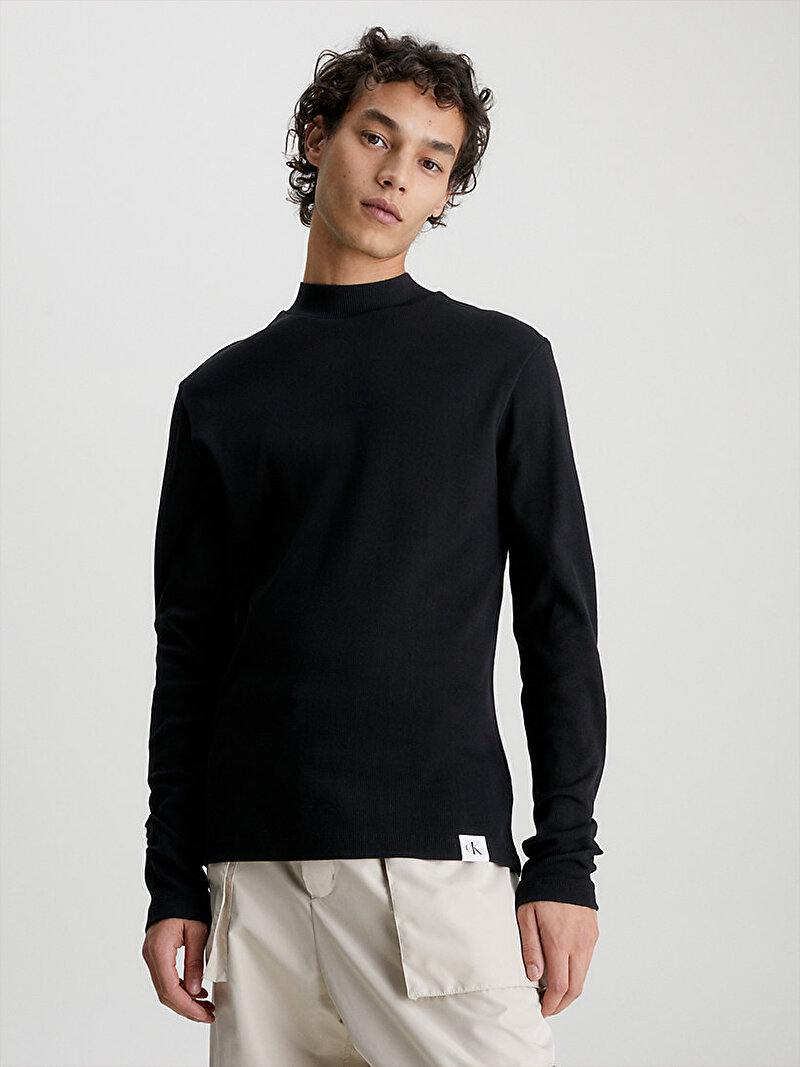 Calvin Klein Siyah Renkli Erkek Logo Tab Rib T-Shirt