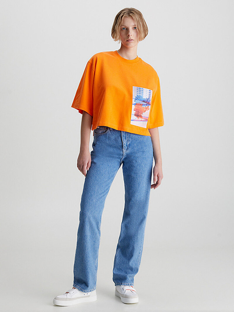 Calvin Klein Turuncu Renkli Kadın Motion Floral T-Shirt