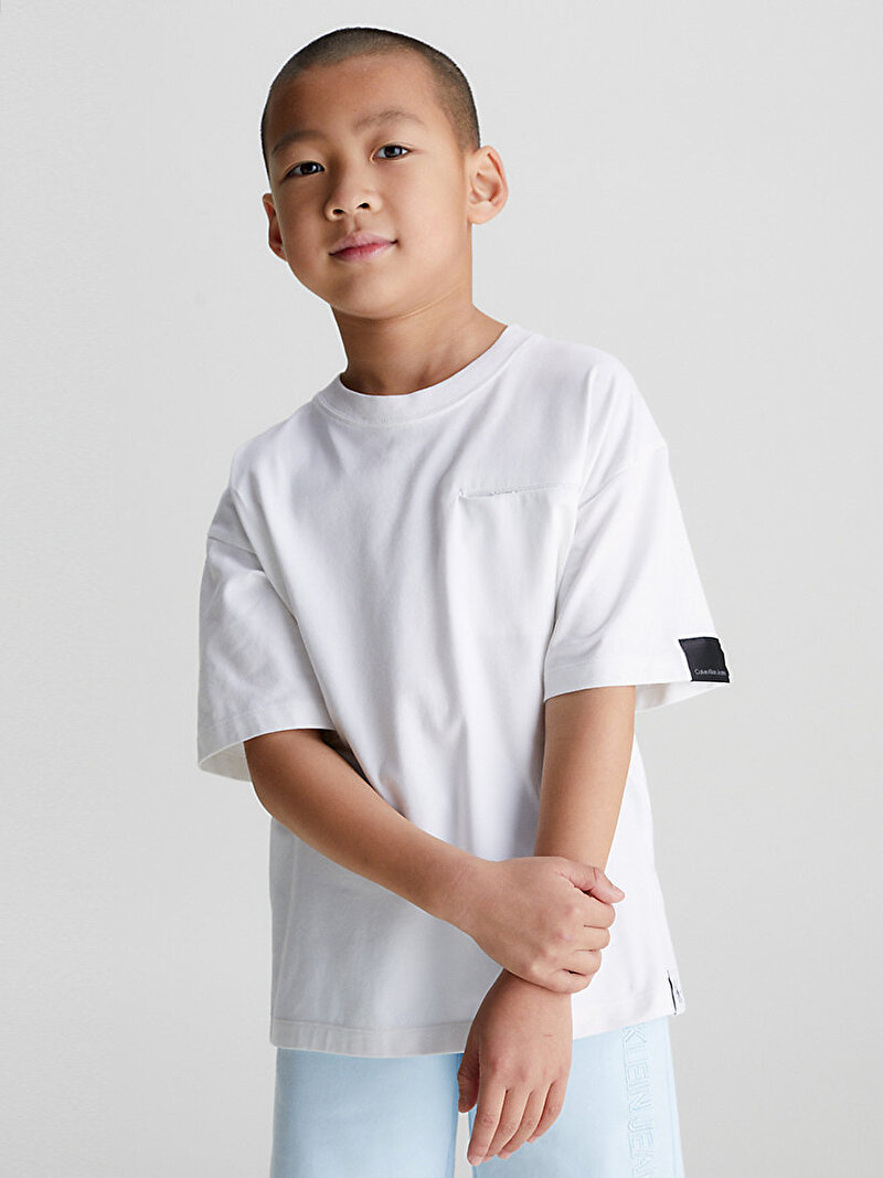 Calvin Klein Beyaz Renkli Erkek Çocuk Movement Label T-Shirt