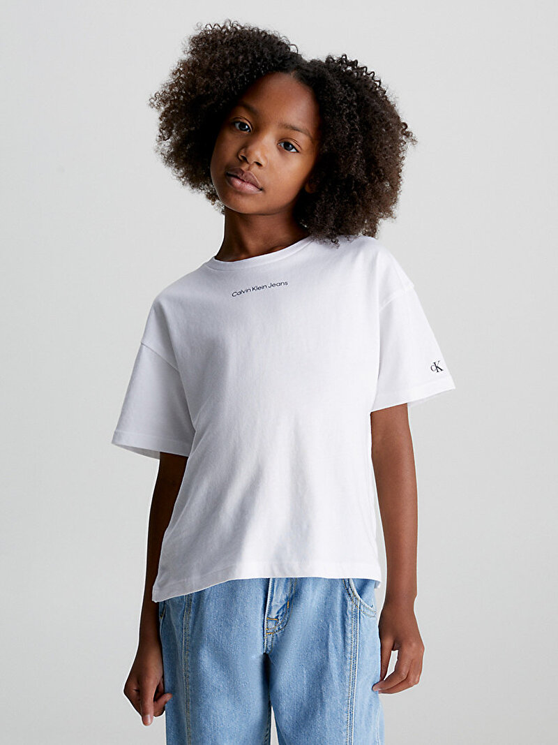 Calvin Klein Beyaz Renkli Kız Çocuk CKJ Logo Boxy T-Shirt