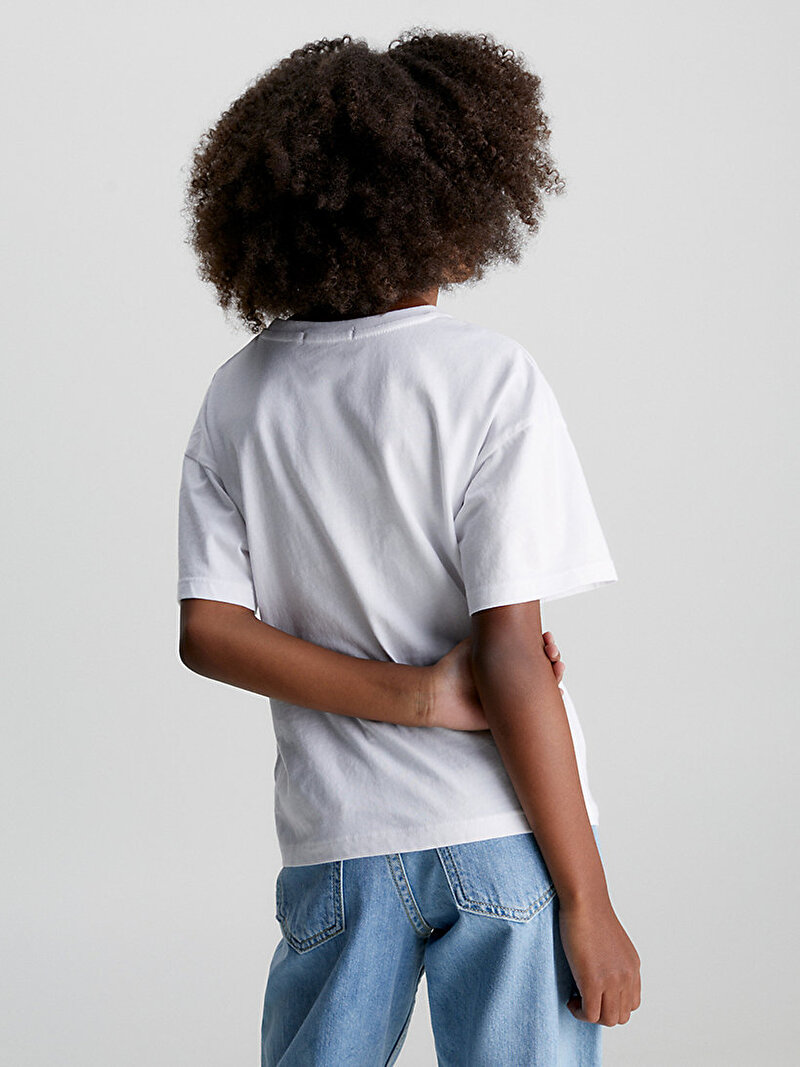 Calvin Klein Beyaz Renkli Kız Çocuk CKJ Logo Boxy T-Shirt