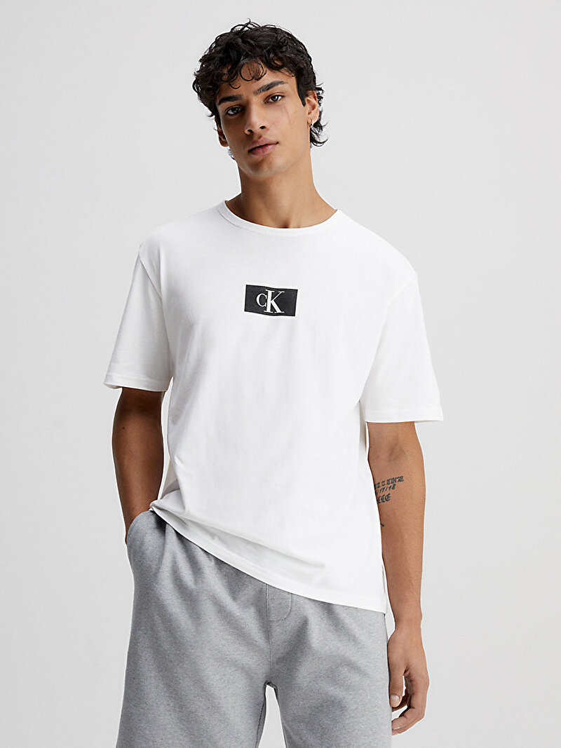 Calvin Klein Beyaz Renkli Erkek Bisiklet Yaka T-Shirt