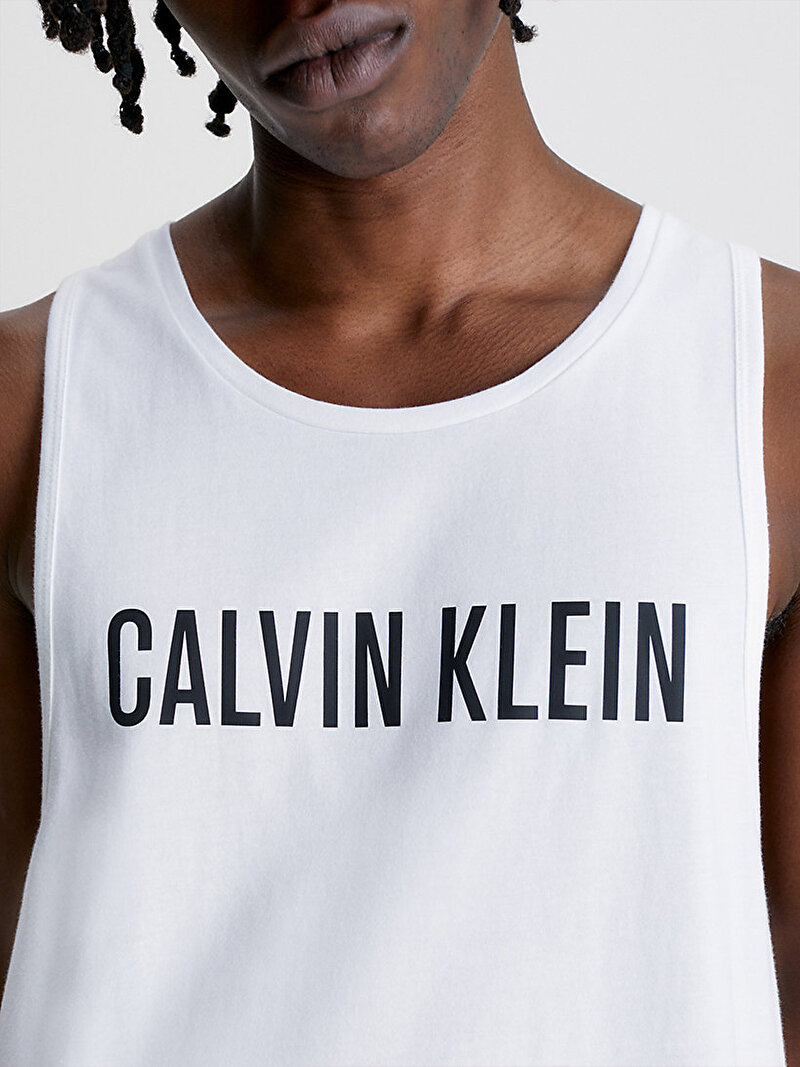 Calvin Klein Beyaz Renkli Erkek Bisiklet Yaka Logolu Tank Top