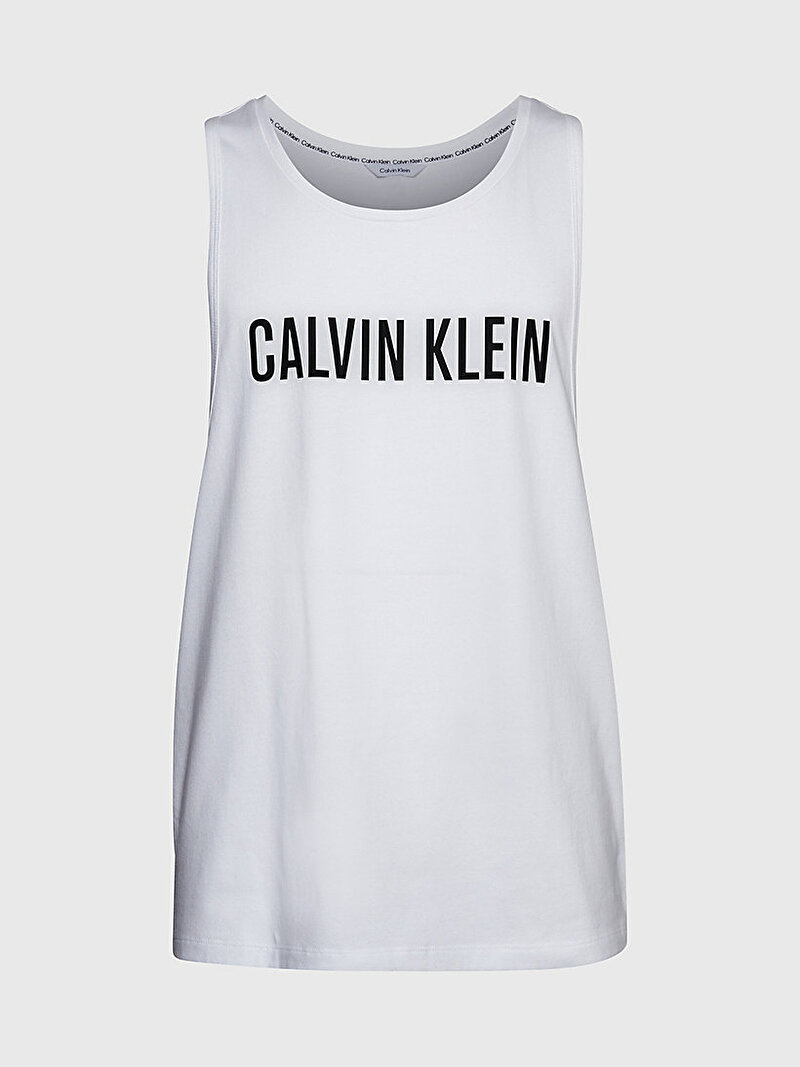 Calvin Klein Beyaz Renkli Erkek Bisiklet Yaka Logolu Tank Top