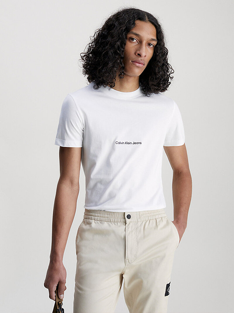 Calvin Klein Beyaz Renkli Erkek Institutional Logo T-Shirt
