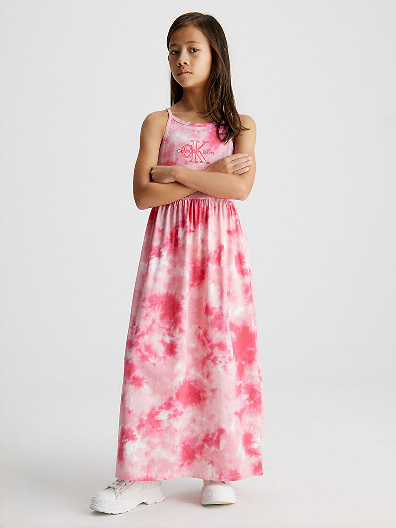 Calvin Klein Pembe Renkli Kız Çocuk Tie Dye Maxi Elbise