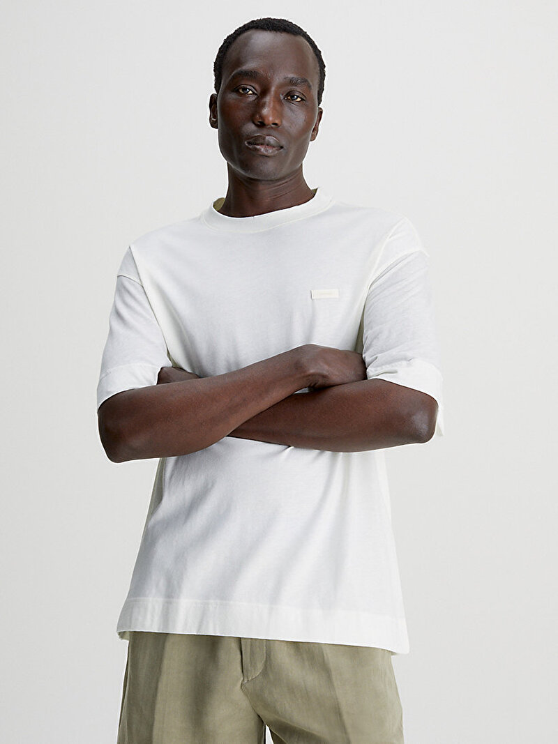 Calvin Klein Ekru Renkli Erkek Sheer Sleeve T-Shirt