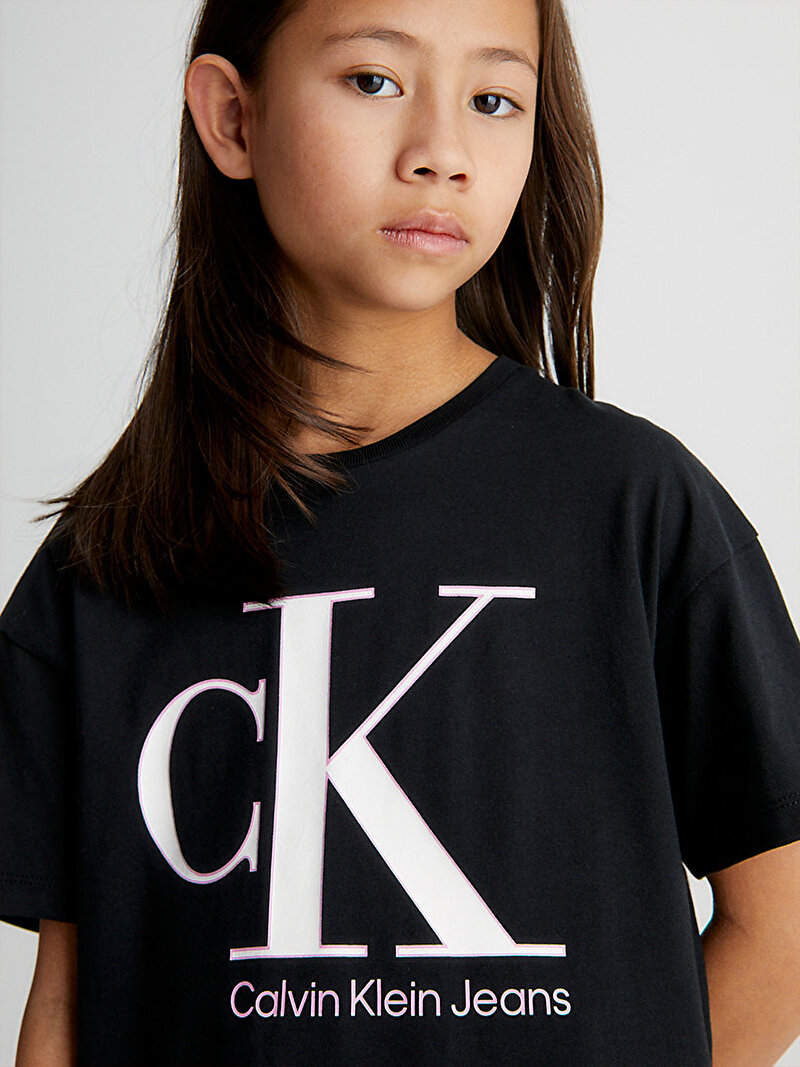 Calvin Klein Siyah Renkli Kız Çocuk Monogram Logo T-Shirt