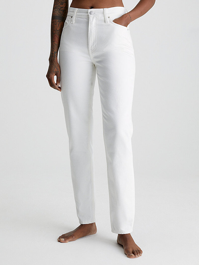 Calvin Klein Ekru Renkli Kadın Mom Jean Pantolon