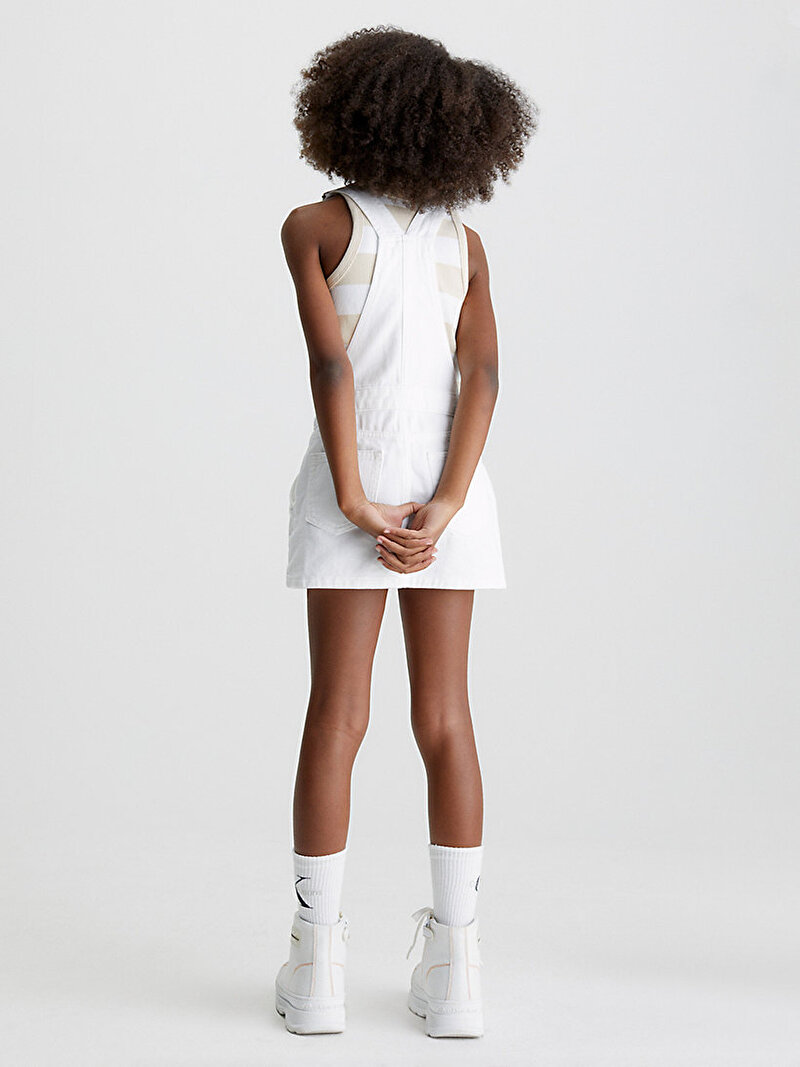 Calvin Klein Beyaz Renkli Kız Çocuk Denim Salopet Elbise