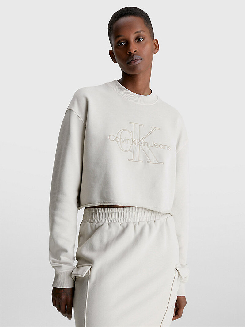 Calvin Klein Bej Renkli Kadın Embroidered Monologo Sweatshirt