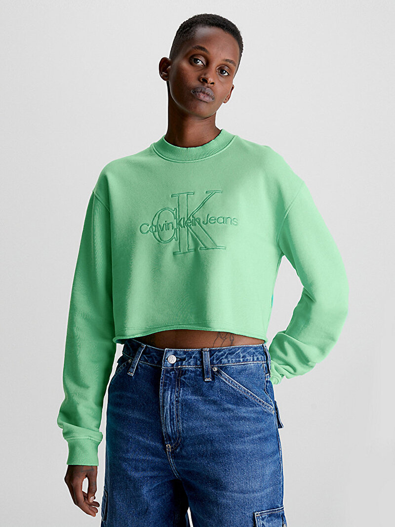 Calvin Klein Yeşil Renkli Kadın Embroidered Monologo Sweatshirt