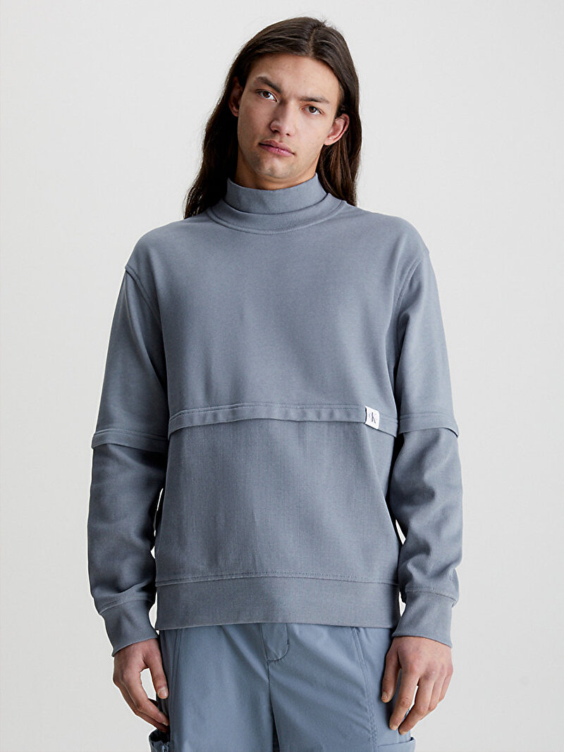 Calvin Klein Gri Renkli Erkek Logo Tab Sweatshirt