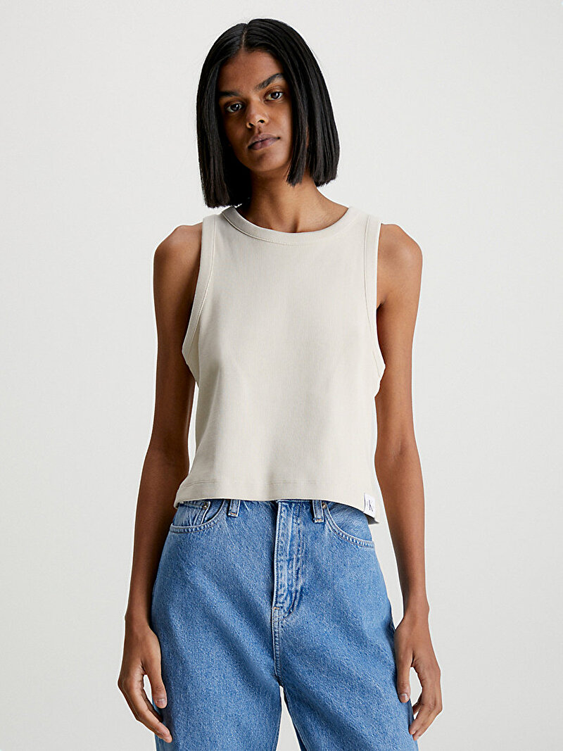 Calvin Klein Bej Renkli Kadın Tab Rib Tank Top T-Shirt