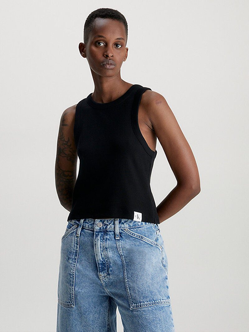 Calvin Klein Siyah Renkli Kadın Tab Rib Tank Top T-Shirt