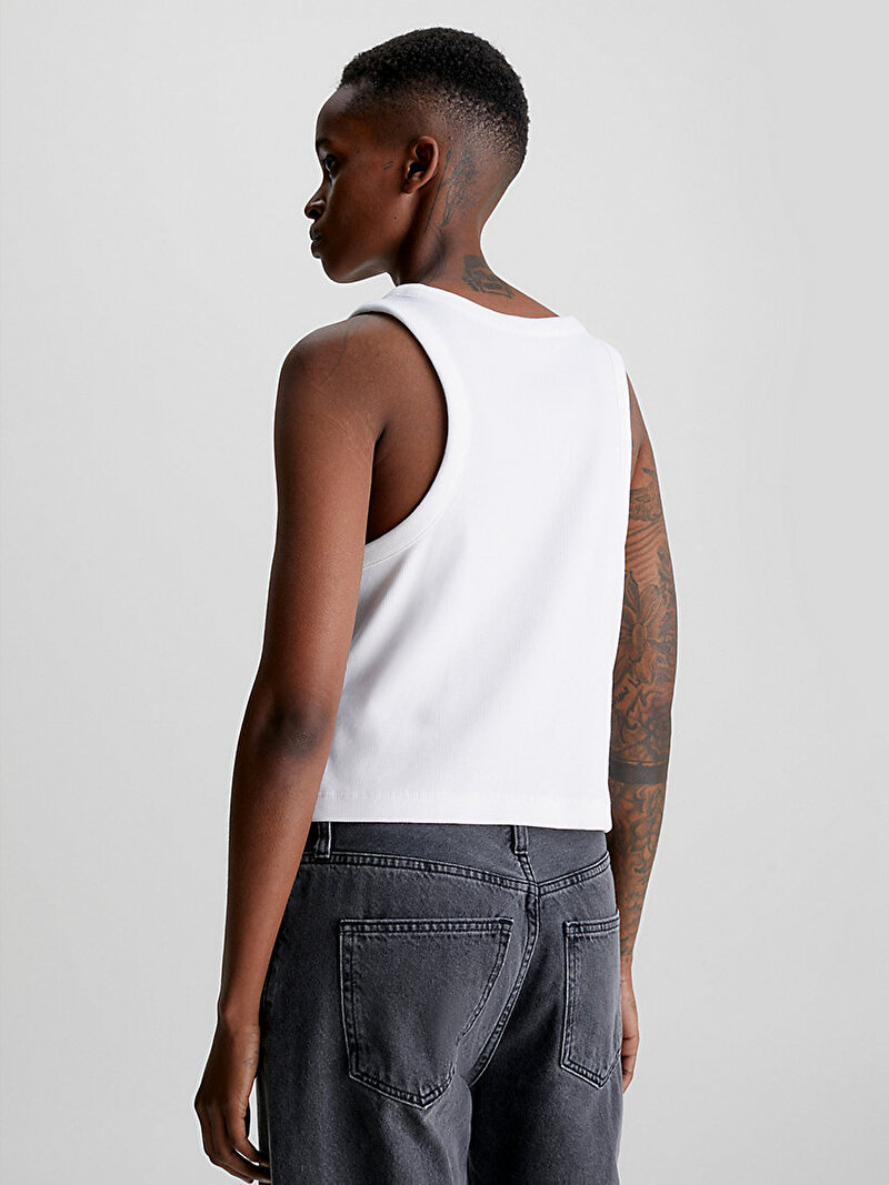 Calvin Klein Beyaz Renkli Kadın Tab Rib Tank Top T-Shirt