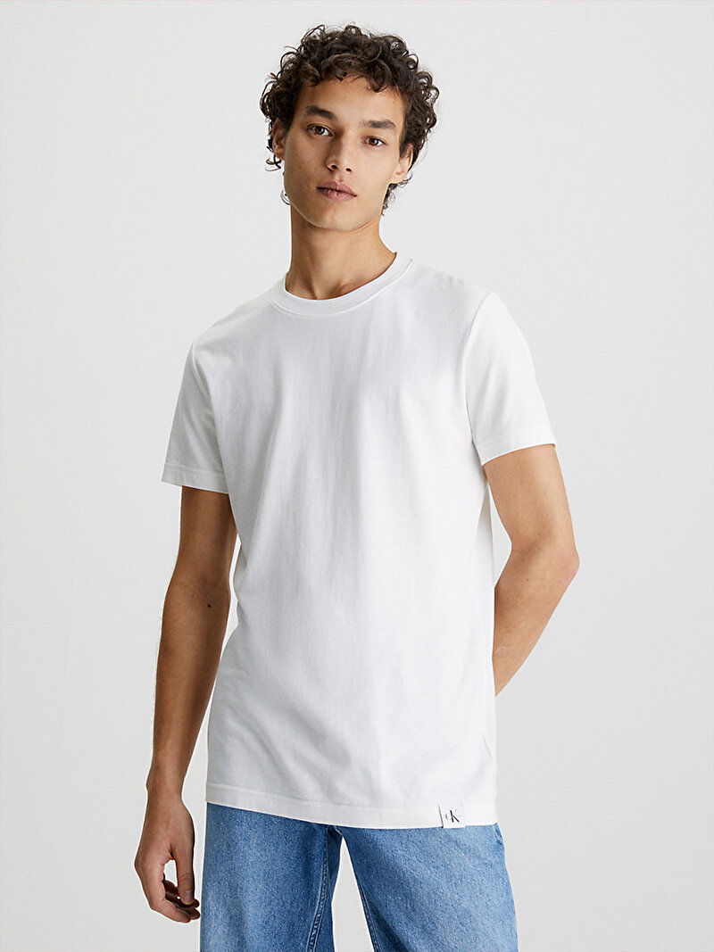 Calvin Klein Beyaz Renkli Erkek Logo Tab T-Shirt