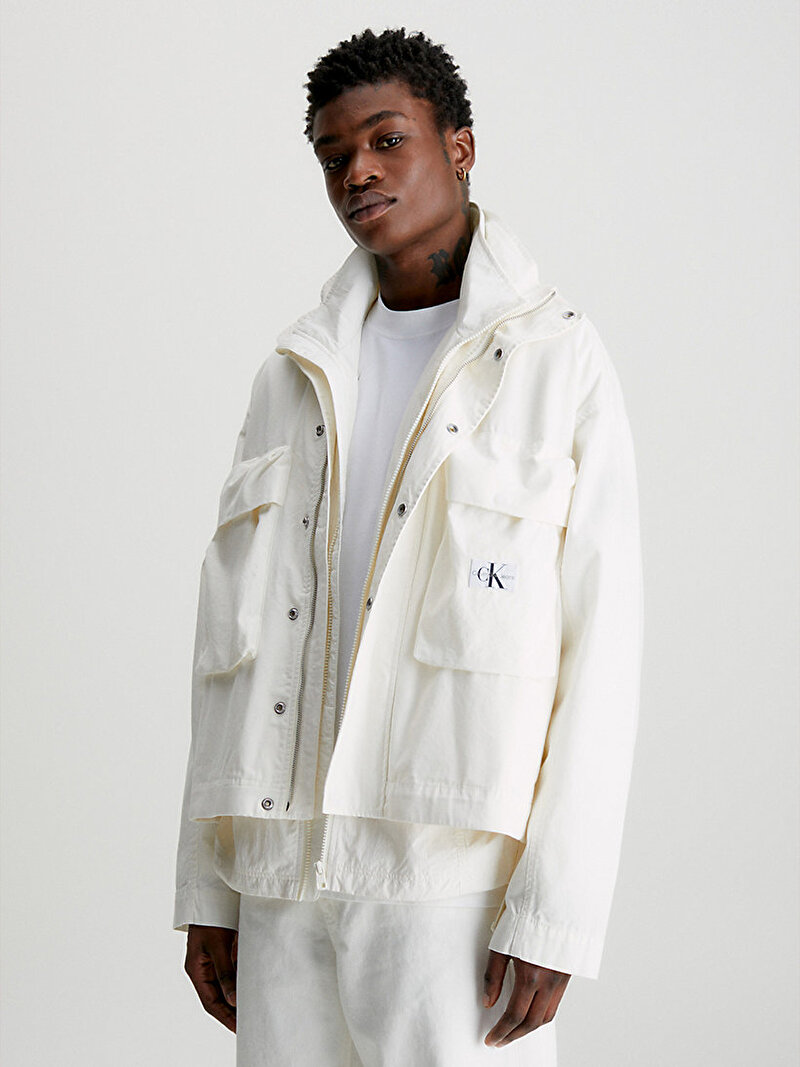 Calvin Klein Beyaz Renkli Erkek Boxy Cropped Shacket Ceket