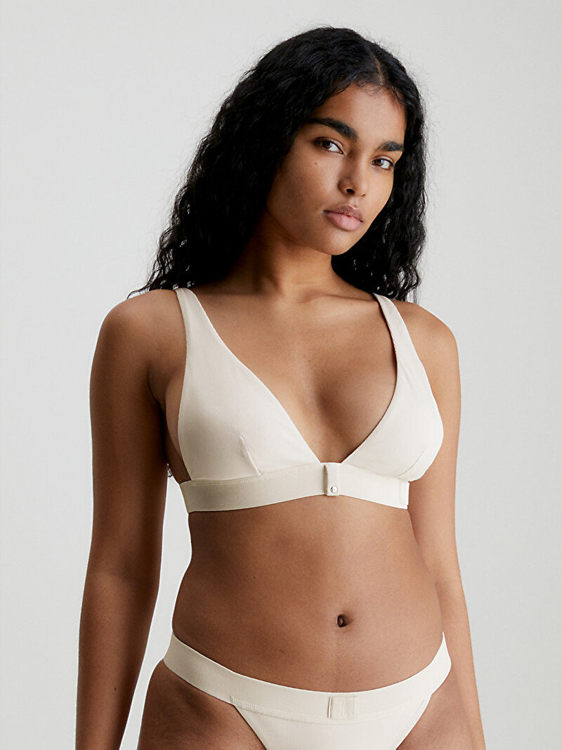 Calvin Klein Beyaz Renkli Kadın Üçgen Bikini Üstü