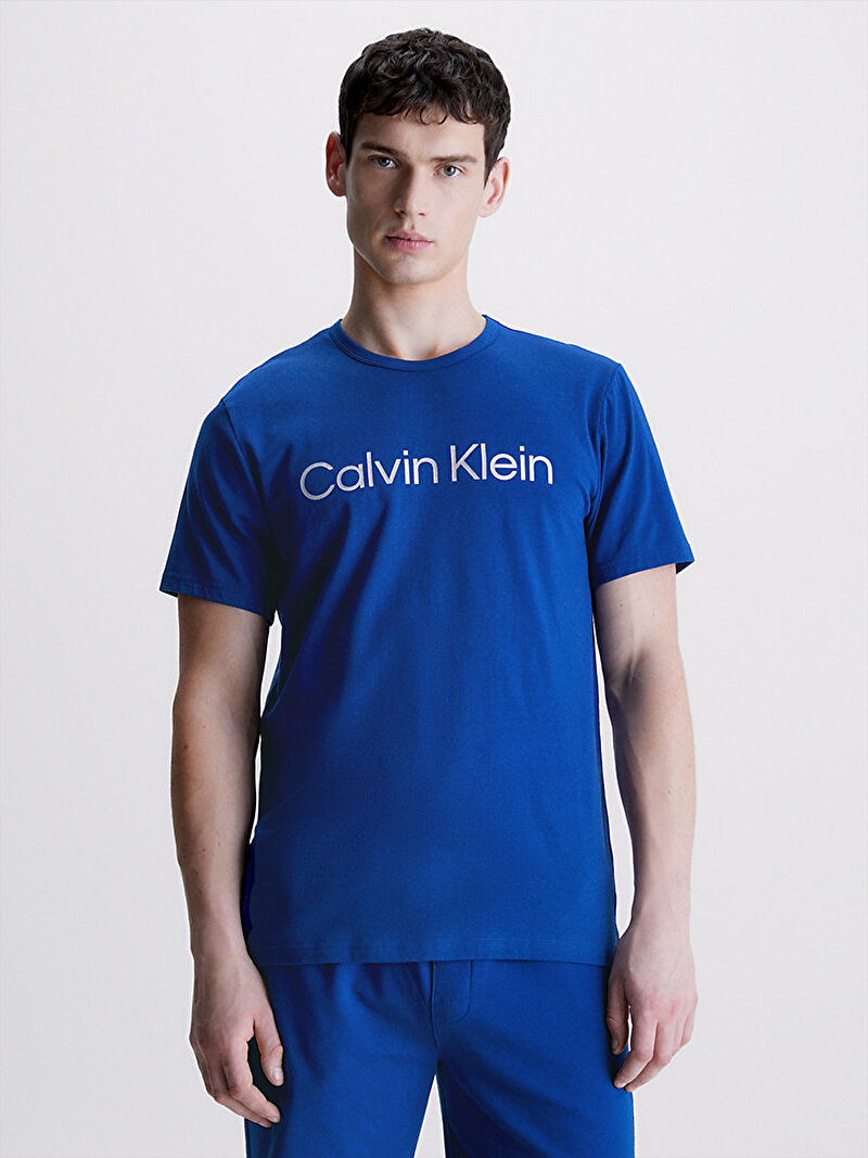 Calvin Klein Mavi Renkli Erkek Bisiklet Yaka T-Shirt