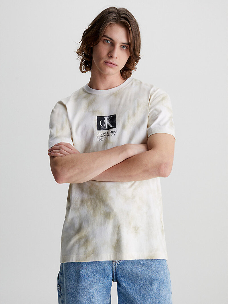 Calvin Klein Bej Renkli Erkek Tie Dye T-Shirt