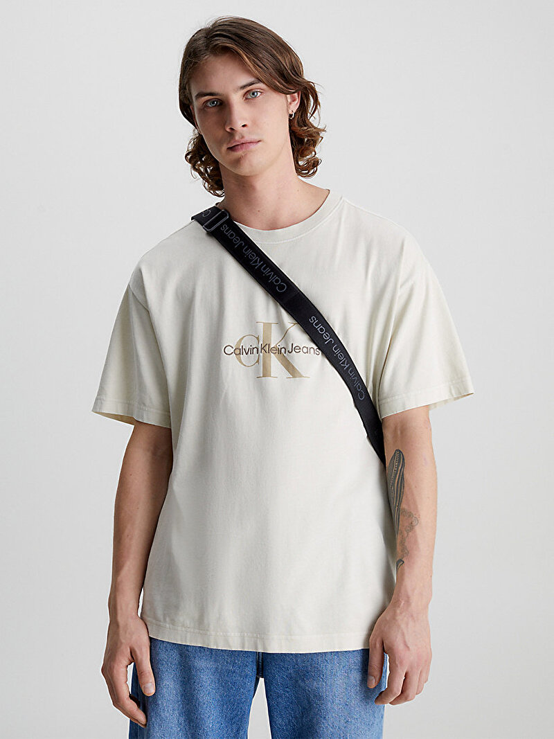 Calvin Klein Bej Renkli Erkek Monologo Mineral Dye T-Shirt