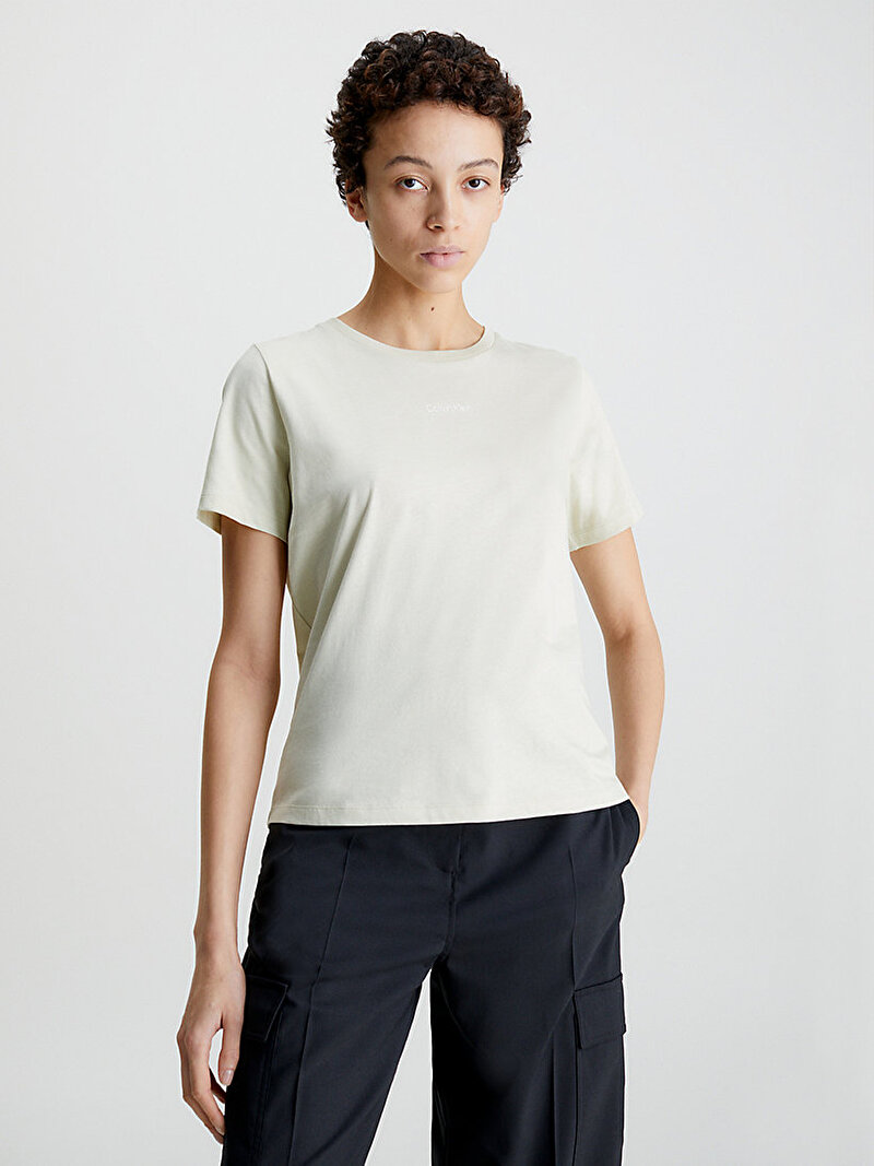 Calvin Klein Ekru Renkli Kadın Micro Logo T-Shirt